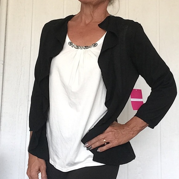 CABLE & GAUGE TWOFER RUFFLE NECK SWEATER LARGE NWT - Picture 2 of 13